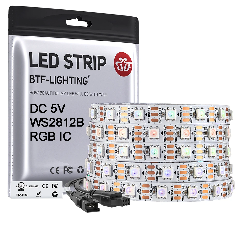 Ws2812b luzes led dc5v ws2812 rgb luz de tira conduzida individualmente endereçável pixels inteligentes luz mágica preto branco pcb ip30 65 67
