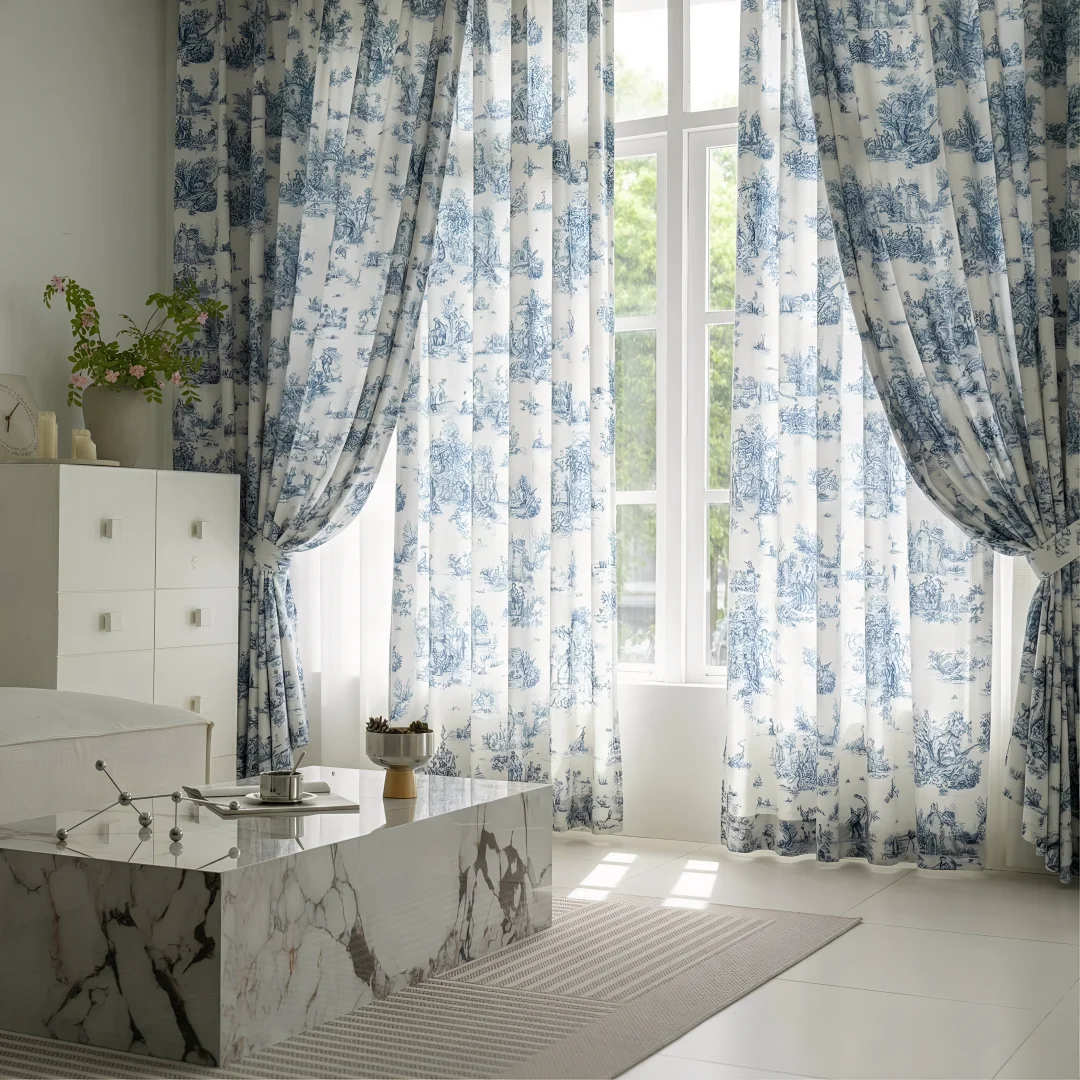 1PC New Modern Floral Curtain, Light Blocking Yet Privacy Maintaining, Mimicking Hemp Texture, Ideal for Bedroom & Living Room