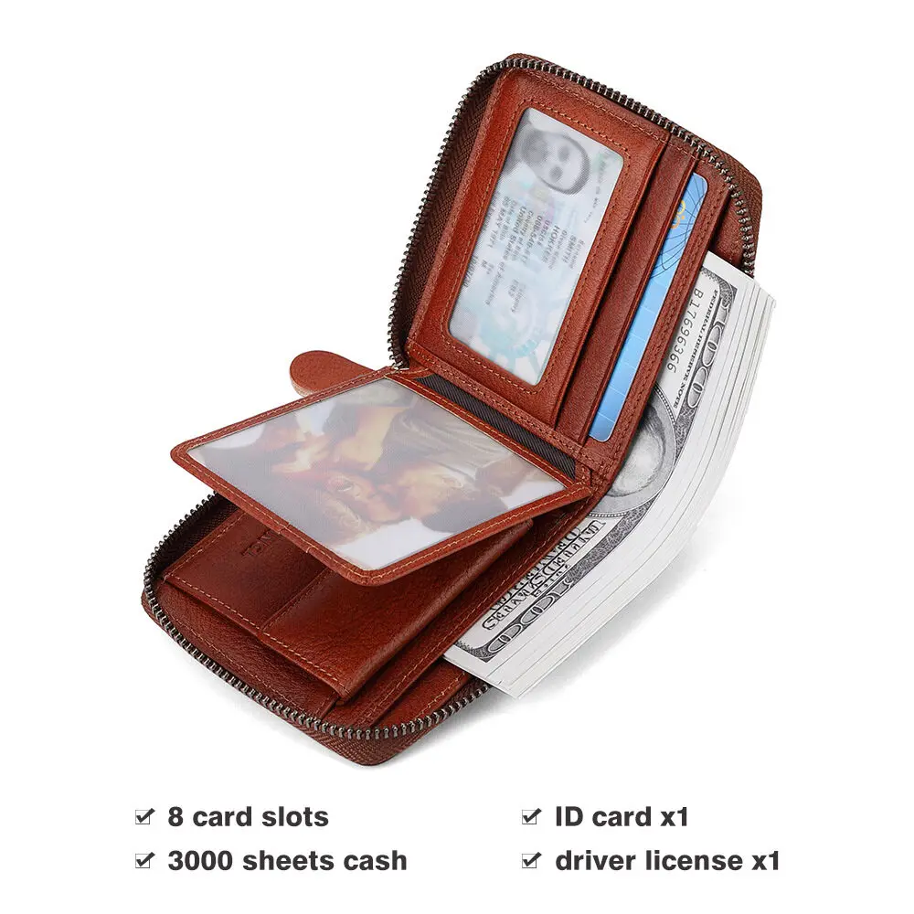 【Genuine Cow Leather】CHANPINCL Men's Wallet Vintage Luxury First Layer Cowhide Short Zipper Retro Male Card Holder