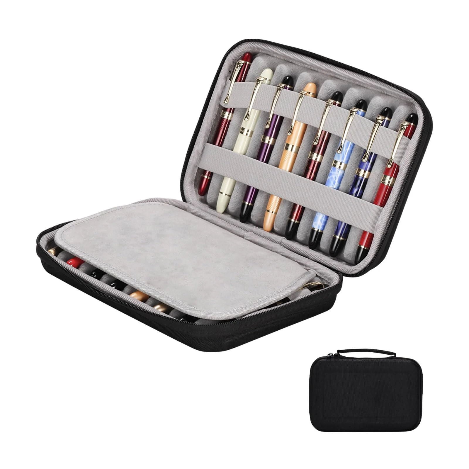 16 Slots pen case Nylon cloth Pencil Tray Case Organizer Fashion Design,Handmade Display Zippered Pouch for Rollerball Pen-Retro