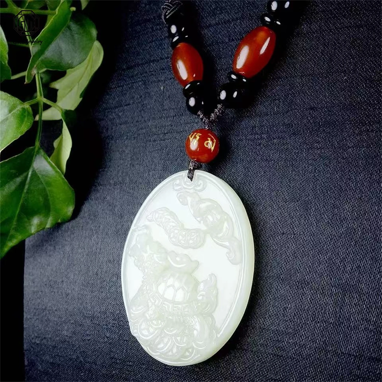 Hetian Jade Dragon Turtle Presenting Treasure Fortune Longevity Ruyi Carved Pendant Unisex Gemstone Necklace Jewelry Gift