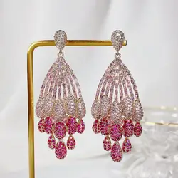 SENYU Large Feather Earring for Women Indian Luxury Egg Water Drop Tassel Dubai Earring Trend Bride Wedding Jewelri Gift