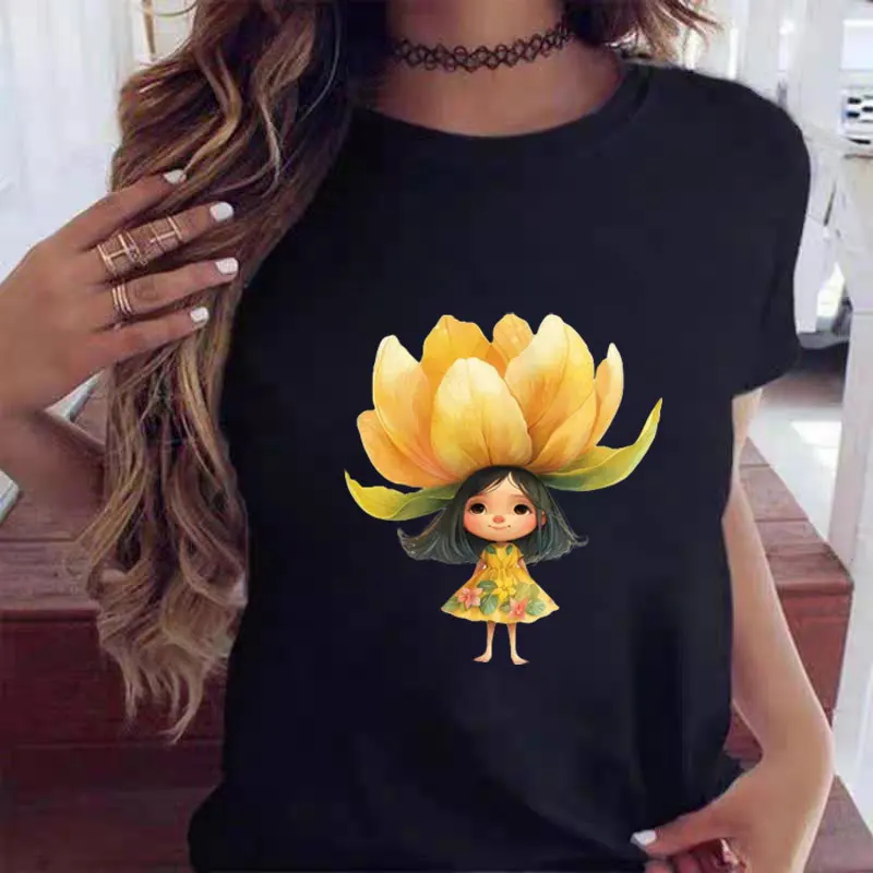 Flower Girl Women T Shirt 2025 New Summer Fashion Short Sleeved T-shirt Tee Tops O-neck Casual Tshirt Cotton Women's Clothing