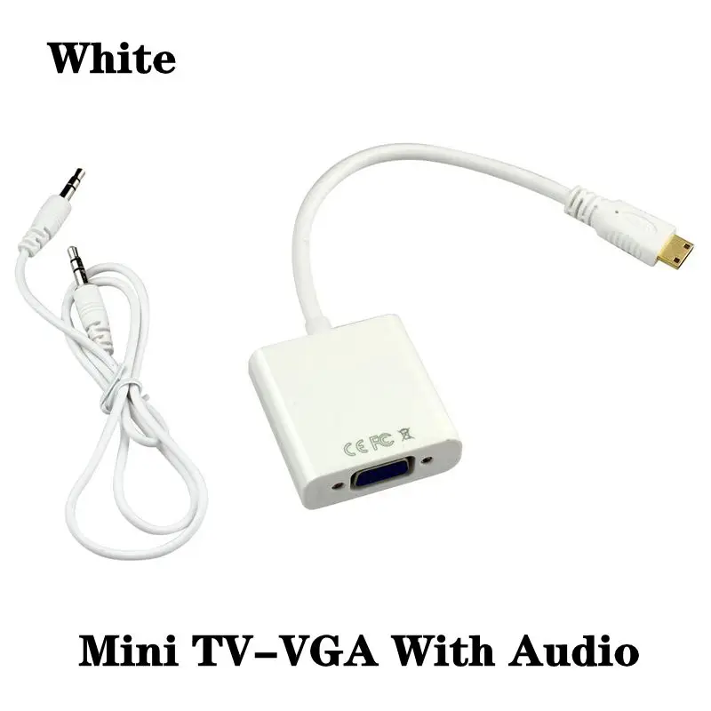 Micro Mini HDMI kompatybilny z kabel VGA wysokiej konwerter rozdzielczości do złącze VGA z dźwiękiem (czarno-biały)