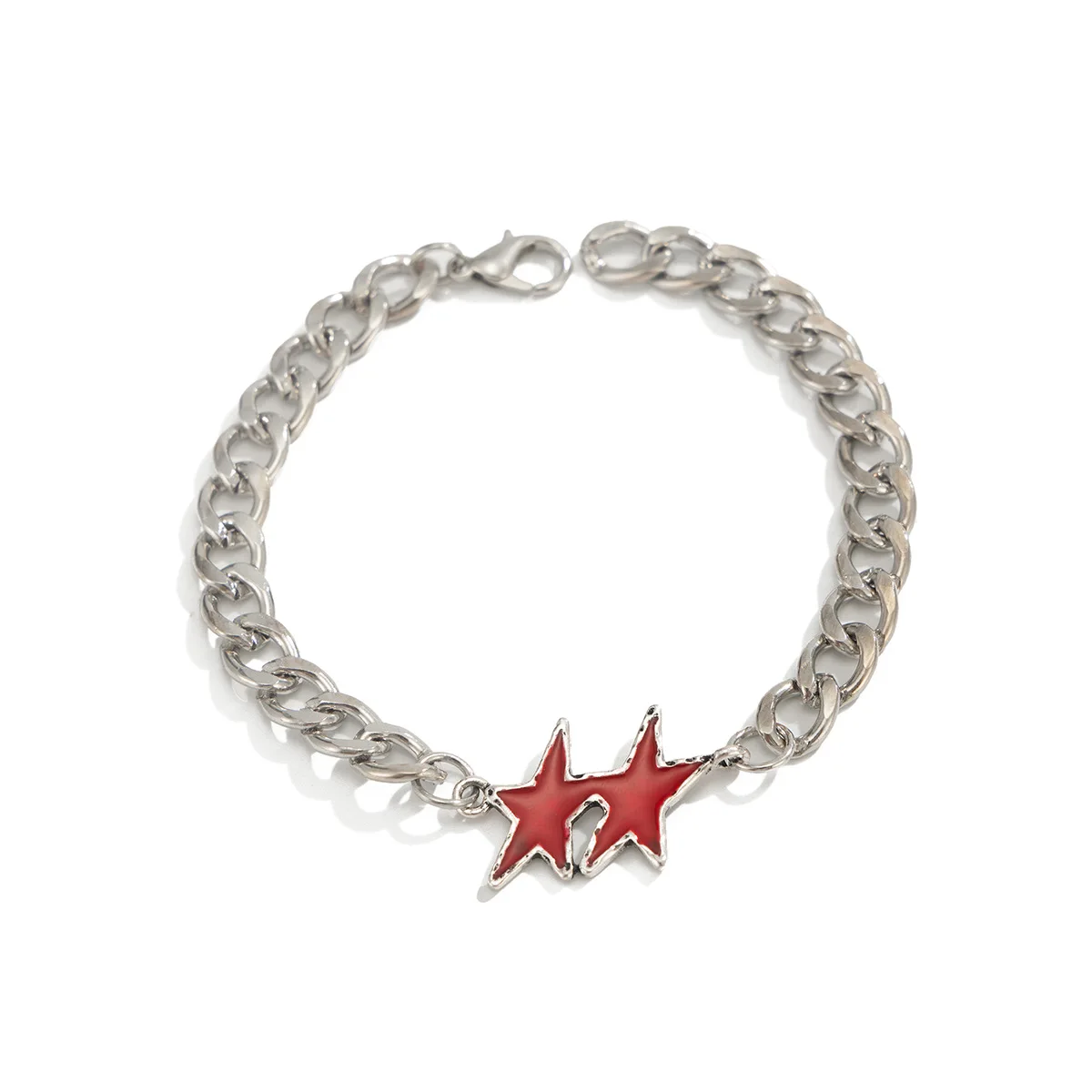Colorful Five Pointed Star Cuban Bracelet Hip Hop Stainless Steel Punk Trendy Jewelry for Men Casual Wear