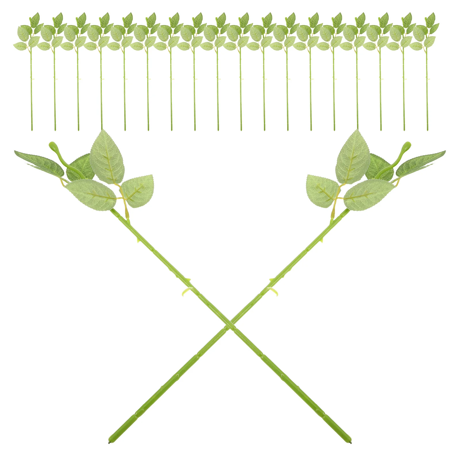 

20Pcs Artificial Rose Stems Leaves Realistic DIY Crafts Floral Arrangement Green Wire Support Long Lasting Beauty