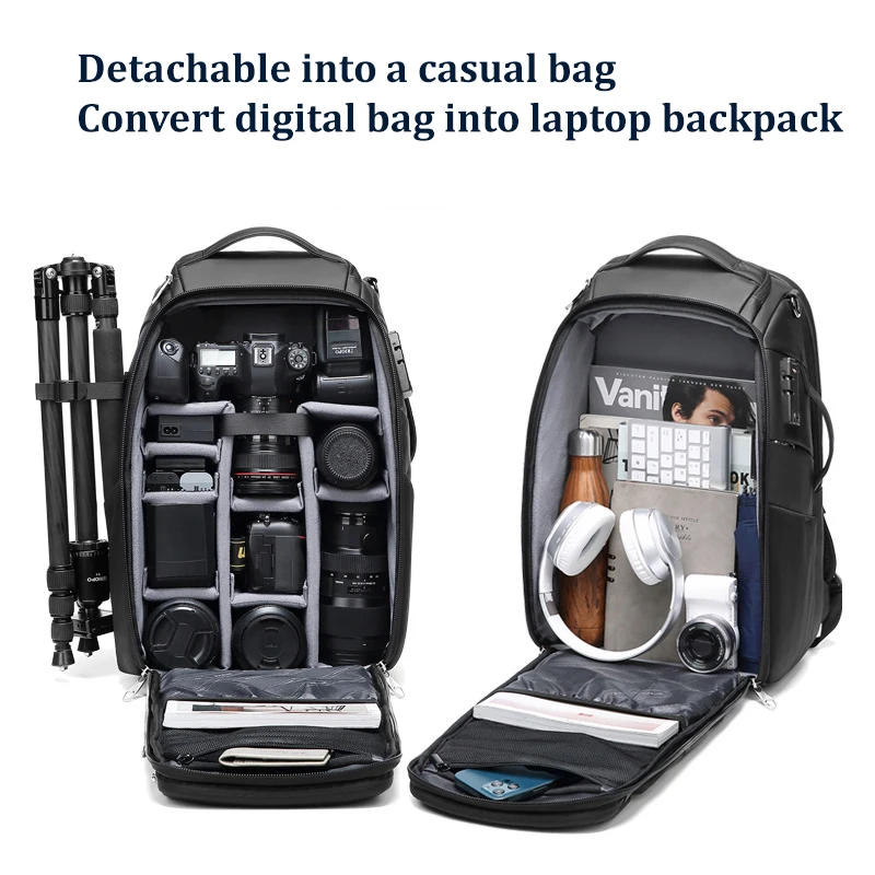 Men Travel Professional SLR Camera Backpack with Tripod Bracket Detachable into a Anti-Theft 40L Travel 17 Inch Laptop Backpack