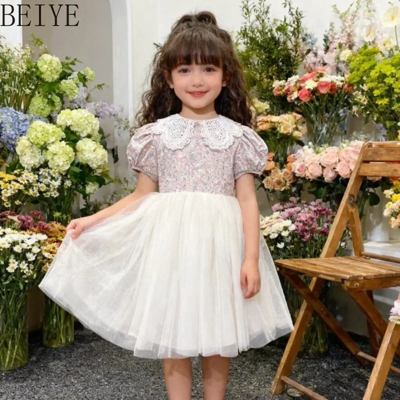 

Vacation Casual Style Ruffle Dress Girls Summer High Street Sleeveless Sweet Dress Baby Girls Sleeveless A Line Daily Wear Dress