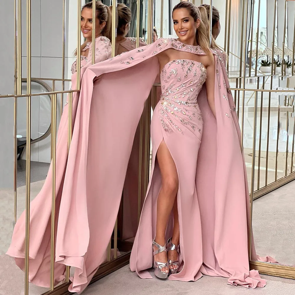 Robe de Soirée de Forme Sirène pour Femme, Tenue de Bal de Luxe, Rose Rond, Clip Kly, Fente Haute, Sans Bretelles, Sexy, 2022