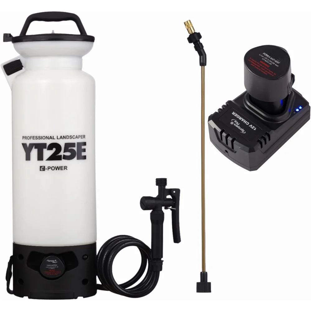 

YT25E Battery Sprayer - 12V Lithium-ion with Viton Seals & O-Ring, Brass Wand & Nozzle & Shoulder Strap, 2 Gallon