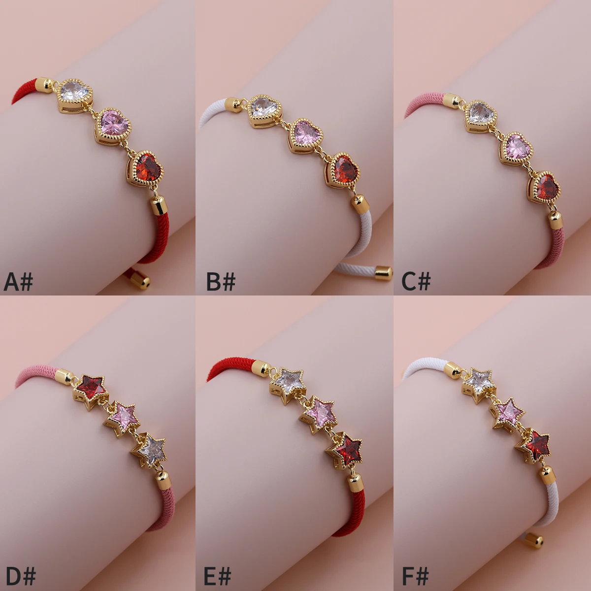 Fashion Cute Star Heart Bracelet For Women CZ Crystal Adjustable Star Heart Handmade Charms Bracelet Jewelry Wholesale