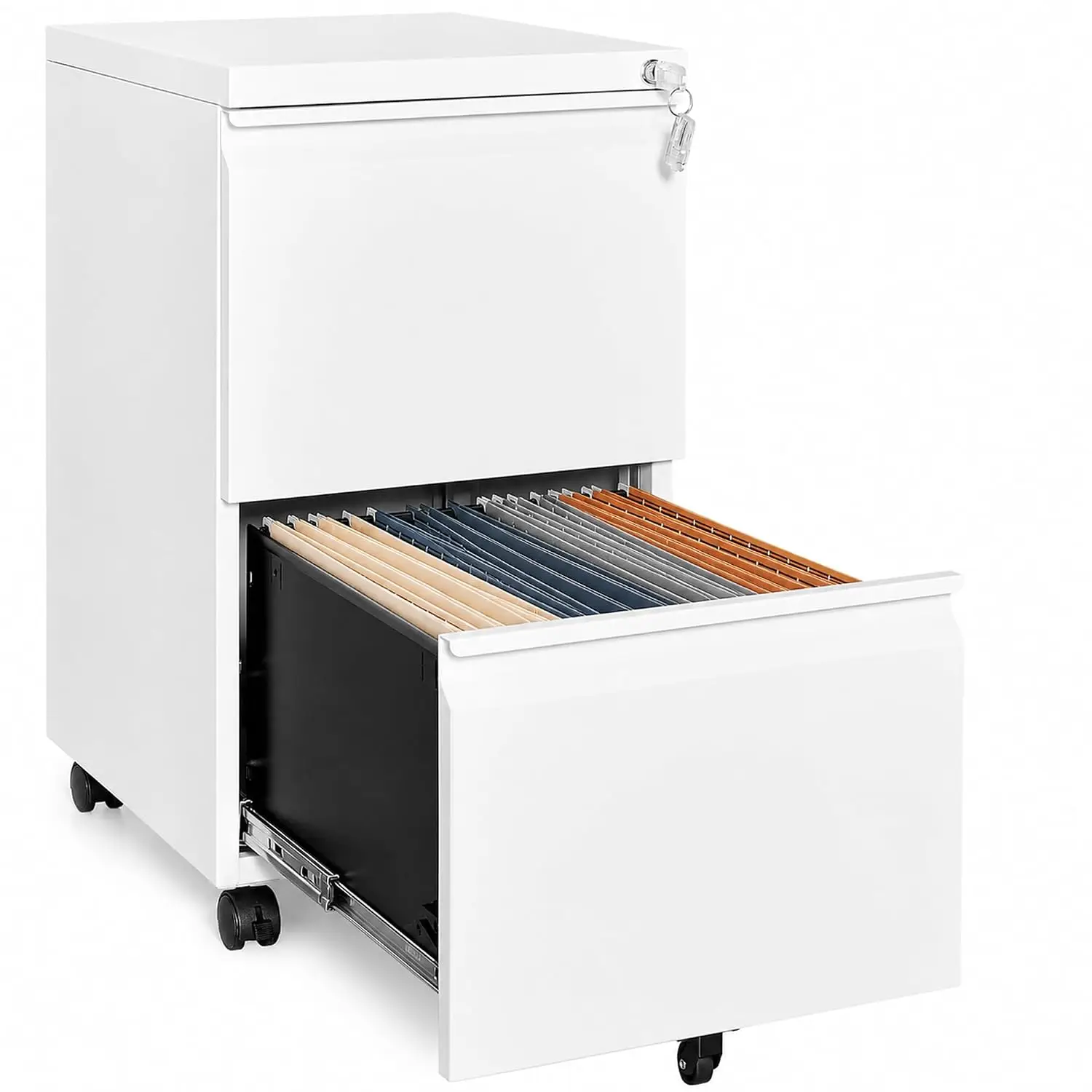 2 Drawer Metal File Cabinet Fully Assembled with Lock & Wheels 17