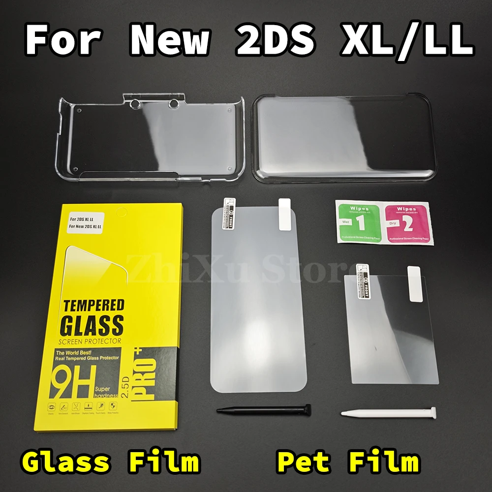 Clear Crystal Protective Case For New 2DS XL LL Plastic Hard Shell Skin Case Cover With Top Bottom Screen Film Set W/ Touch Pen
