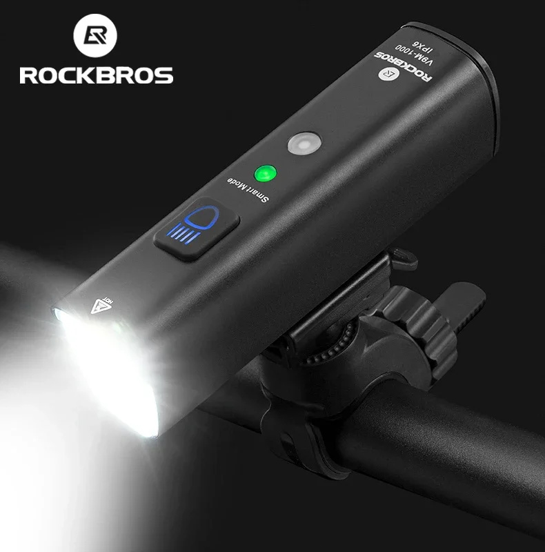 

ROCKBROS 1000Lumen Bike Light Smart Vibration Sensing Bike Lamp 5Modes Bicycle Headlight LED Flashlight Lantern Bike Accessories