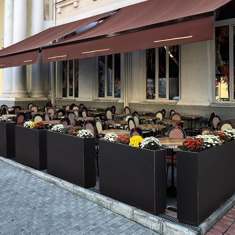 Тяжелый ящик для цветов на открытом воздухе, высокий разделитель с черным и золотым ободом, долговечная металлическая отделка, ручная работа для прочного сада