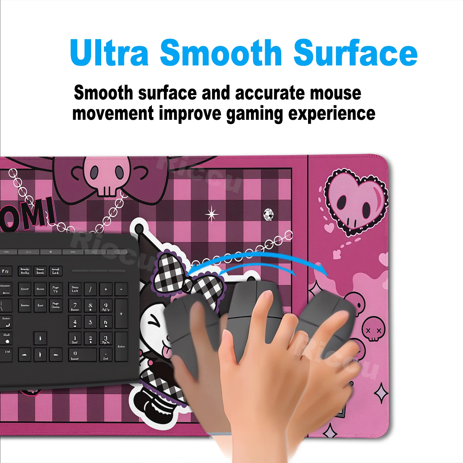 Kuromi Goth Kawaii Large Mouse Pad 90x40cm Black PC Keyborad Non-Slip Desk Mat  XXL Gamer Tablemat HD Keyboard Extended Mousepad
