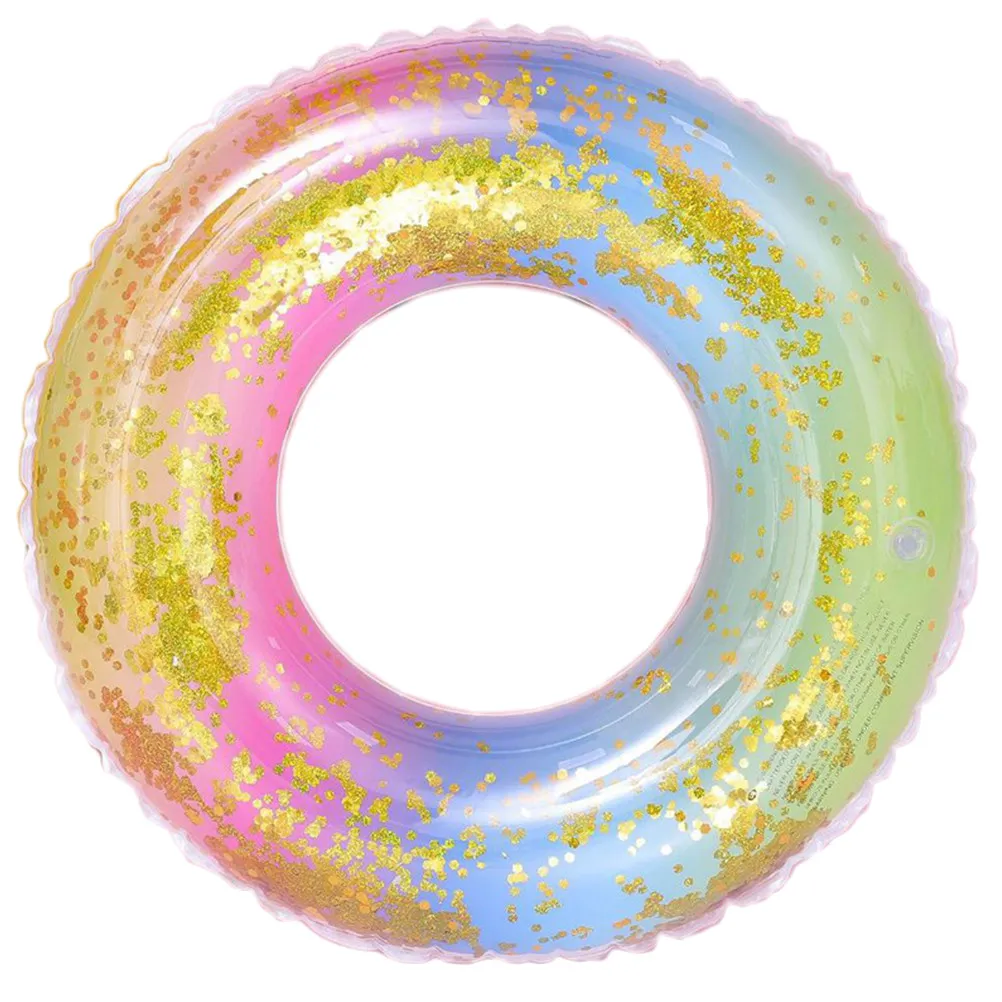1Pcs Rainbow Color PVC Swimming Ring Semitransparent Gradient Color Easy Inflate Summer Pool Float Decoration Kids Party Supply