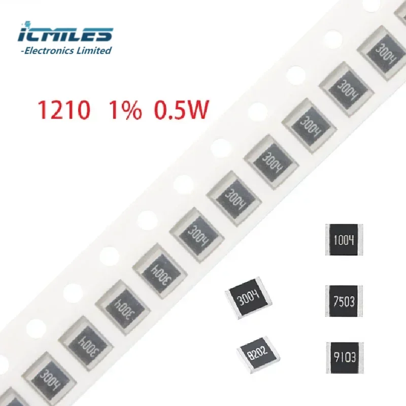 Resistencia SMD de 50 piezas, 1210, 1% W, 0 ~ 10M, 0, 2, 0,5, 3,3, 10, 12, 20, 30, 36, 47, 51, 82, 5,6, 100, 200, 680, 1K, 2K, 820 K, 10K, 20K, 22K 200K 1M 10M ohm