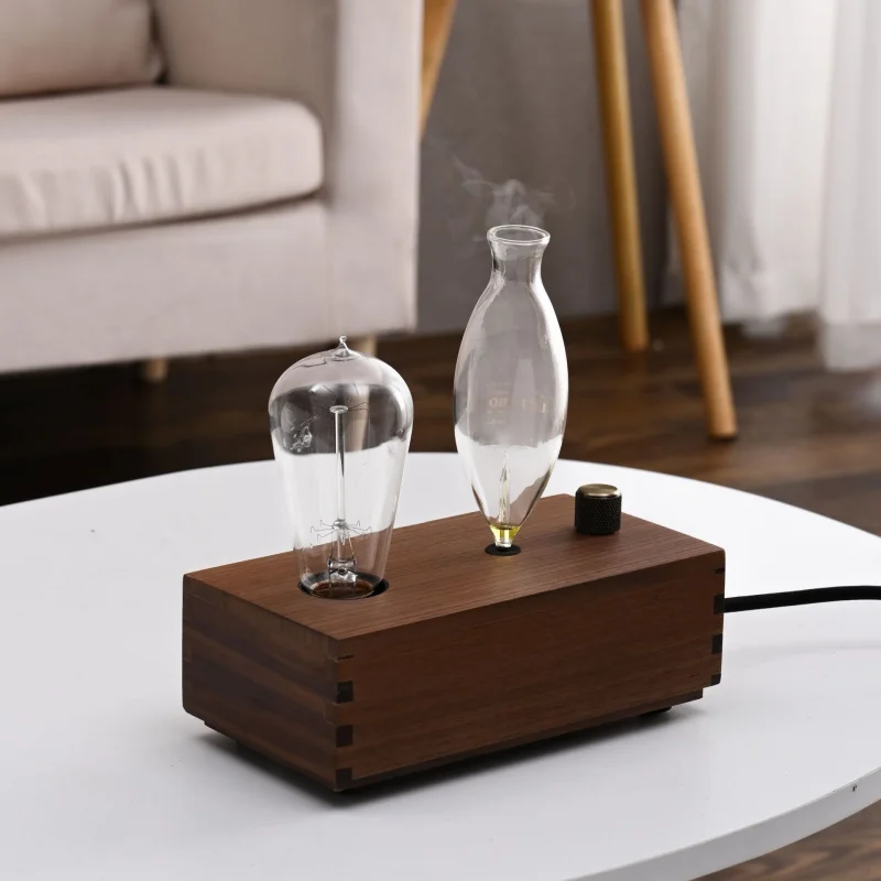 

Безводный распылительный диффузор эфирного масла, деревянный распылитель, аромадиффузор, винтажная вольфрамовая лампа накаливания, машина для ароматерапии