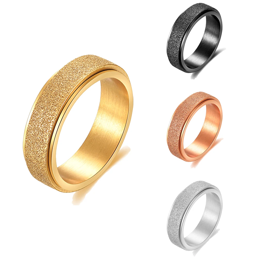 VQYSKO Neuer drehbarer mattierter Ring in mehreren Farben, einfacher und vielseitiger 6-mm-Edelstahlring