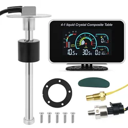 LCD Digital Fuel Level Meter + Fuel Level Sensor Water Temperature Gauge Voltage Oil Press Water Temp Sensor 10mm customized
