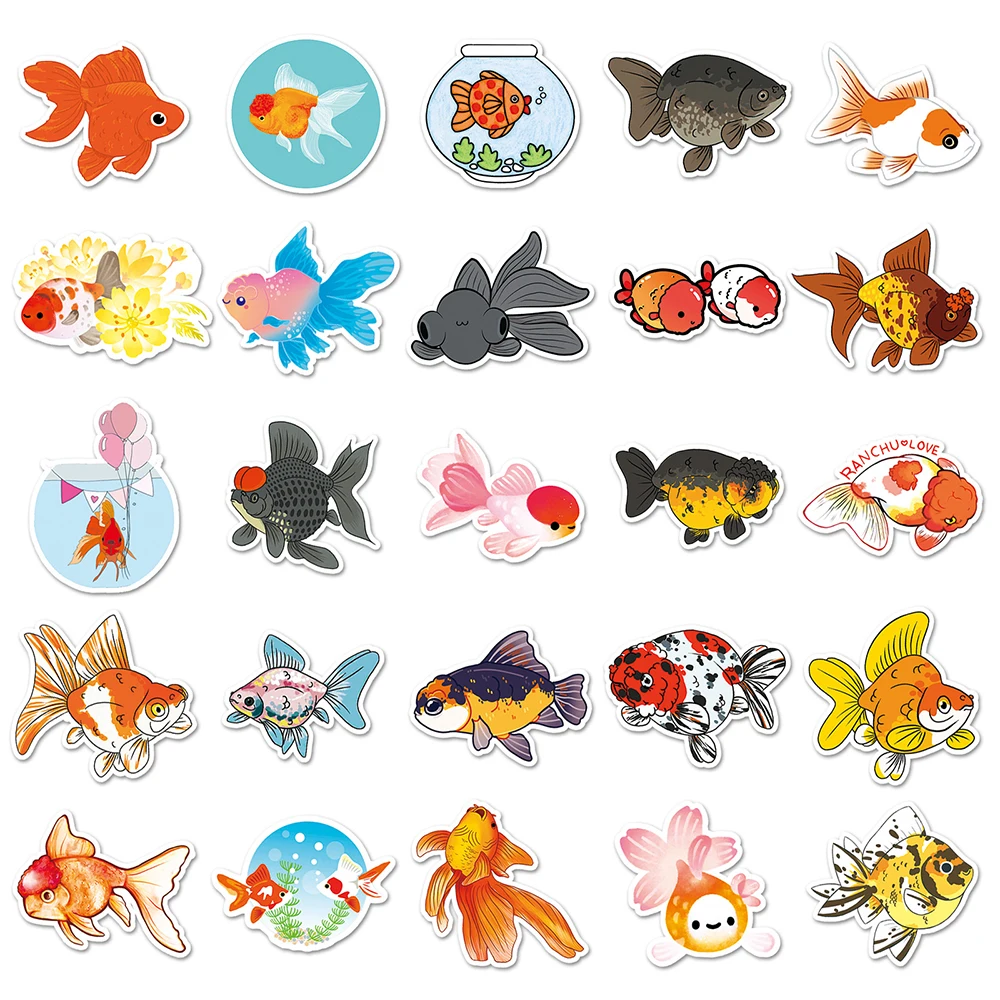 10/30/50pcs Ranchu Goldfish Stickers Kawaii Ranchu Cartoon Sticker Aesthetics Cup Wall Notebook Boat Goldfish Graffiti Decals