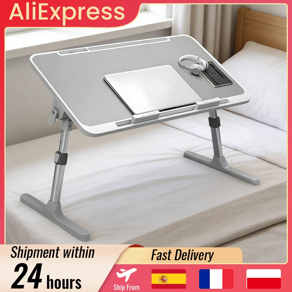 Bureau d'ordinateur portable pliable, table de lit réglable, bureau d'ordinateur, bureau d'étude pour enfants, bureau de chambre et de salon réglable