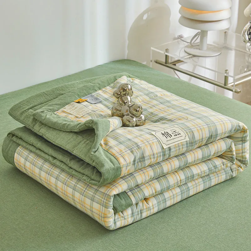 Volledig katoenen zomer quilt met lange stapel airconditioning gewatteerd quilt wasbaar plaid Zacht dekbed voor dubbel twin queensize bed