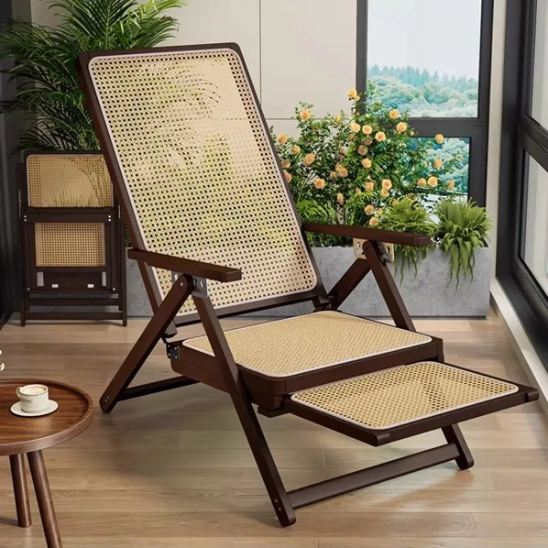 

Adjustable Folding Rattan Lounge Chair, Breathable Bamboo Beach Recliner for Balcony, Lightweight Outdoor Nap Chair for Elderly