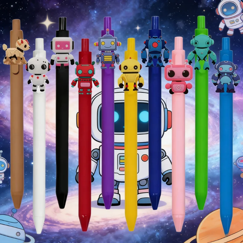 

5/10pcs cute robot series press-action ballpoint pen, creative ballpoint pen, gift for robot enthusiasts, office supplies