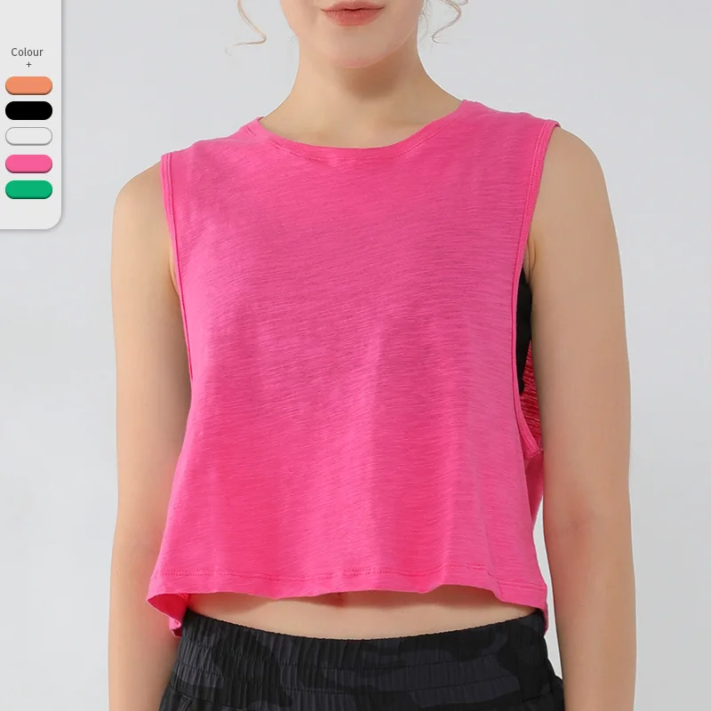 

New Sleeveless Yoga Vest Short Loose Yoga Clothing Shirt Pure Cotton Breathable Sweat-absorbing Sports Vest