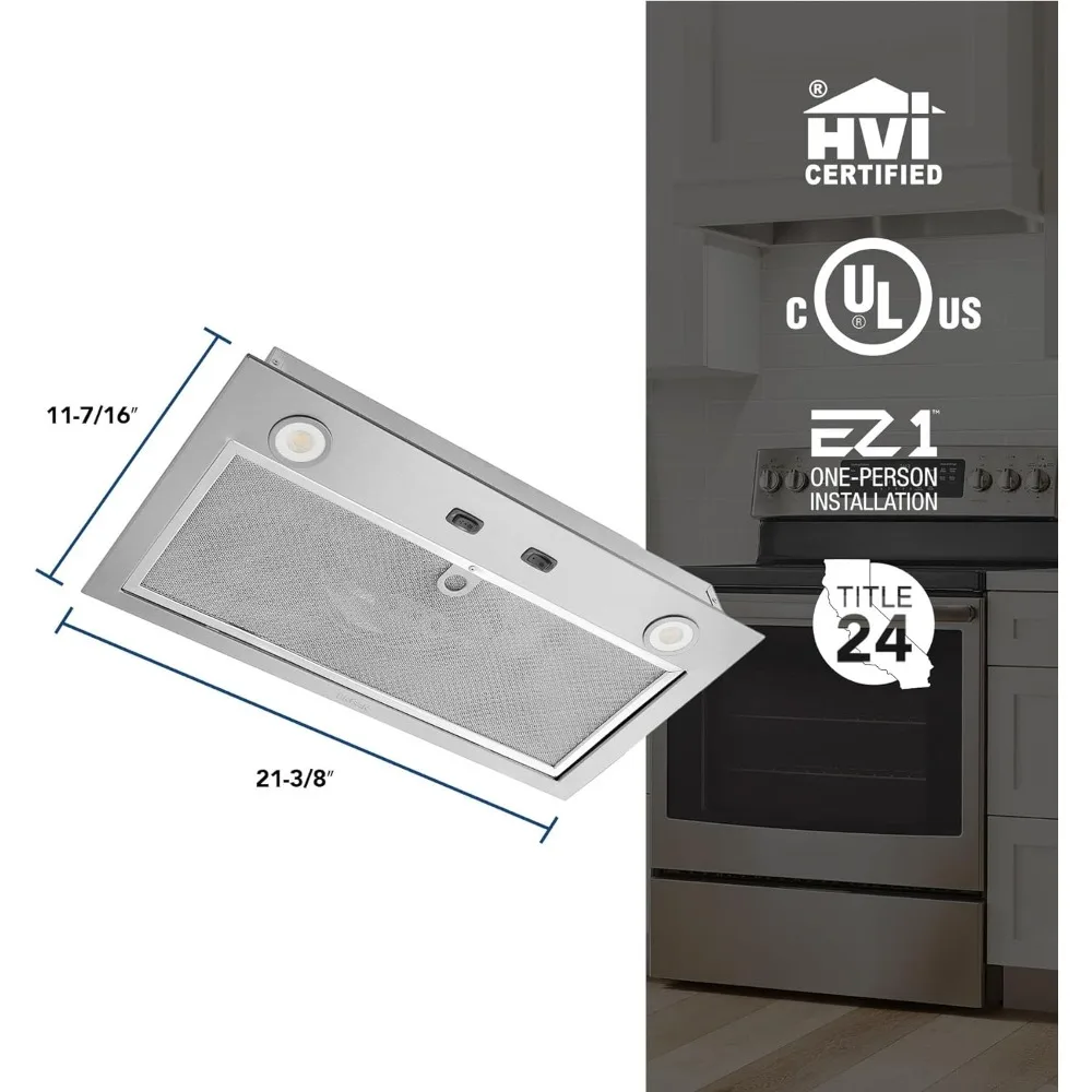 Custom Power Pack Gama Hood Insert, 2-Speed Exhaust Fan e Light, 300 Max Blower CFM, aço inoxidável, 21 Polegada Built