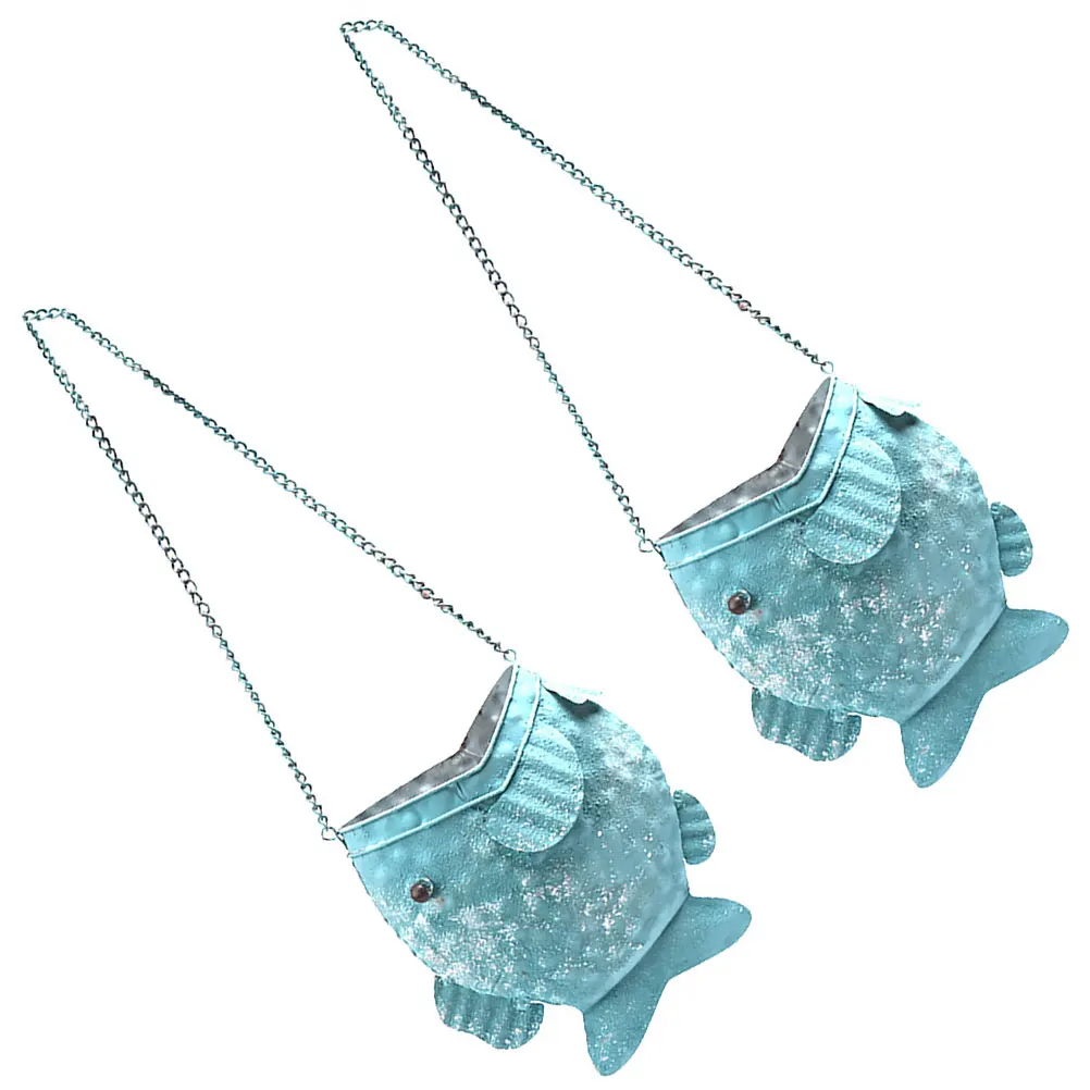 

2pcs Wrought Iron Fish Wall-mounted Flower Basket Stand Hanging Bracket Suspension Plant Pot Holder Garden Decor
