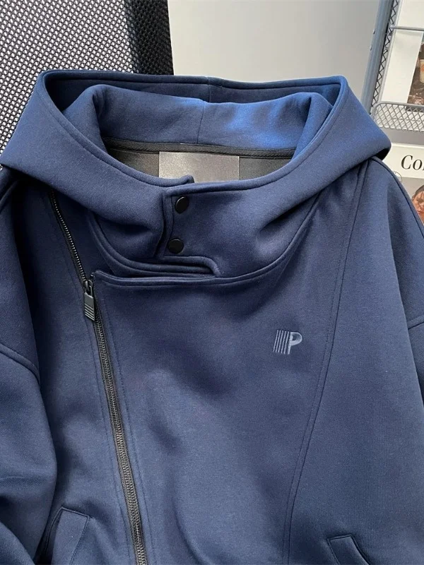 

Extra Large 300 Pou Heavyweight Asymmetrical Double Zipper Hooded Open Cardigan Loose ex Autumn American Sle Jaet