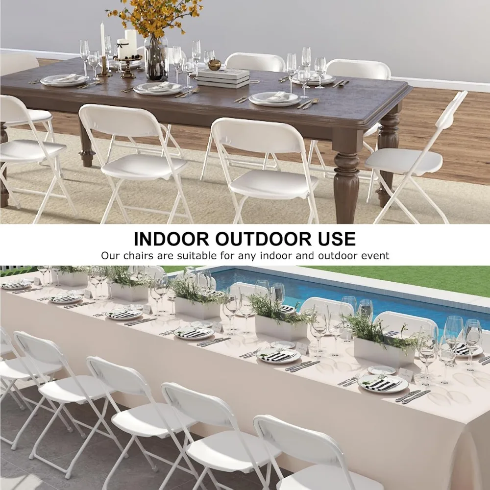 كرسي أبيض قابل للطي، كراسي بلاستيكية قابلة للطي 10 عبوات للخارج، كراسي داخلية وخارجية بإطار فولاذي، كرسي قابل للطي لحفلات الزفاف