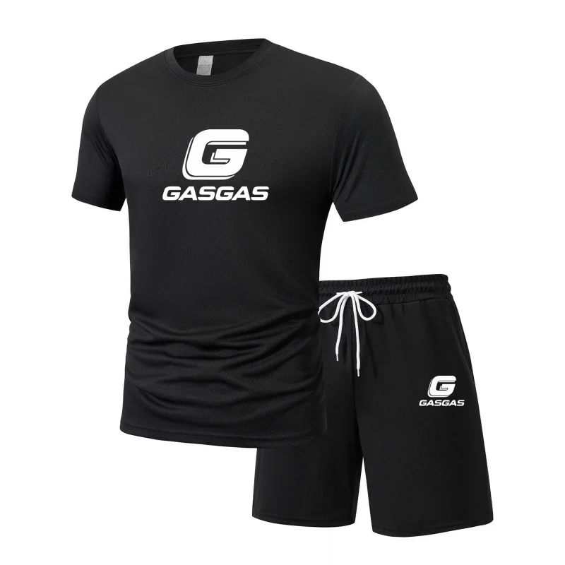 

GASGAS Men's Summer Fashion Street Short Sleeve Sports Suit 2-Piece Set round Neck Sports Shirt And Shorts Combo for Active Wear