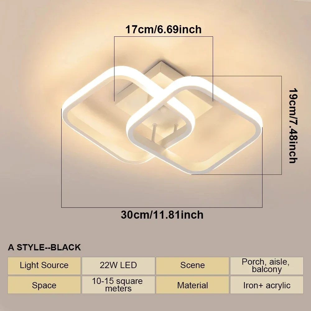 SUNMEIYI LED-Deckenleuchte, Korridor, Balkon, Schwarz, Weiß, Innen-Kronleuchter, Deckenleuchte für Schlafzimmer, Wohnzimmer, Gang, Dekoration, 110–220 V 5