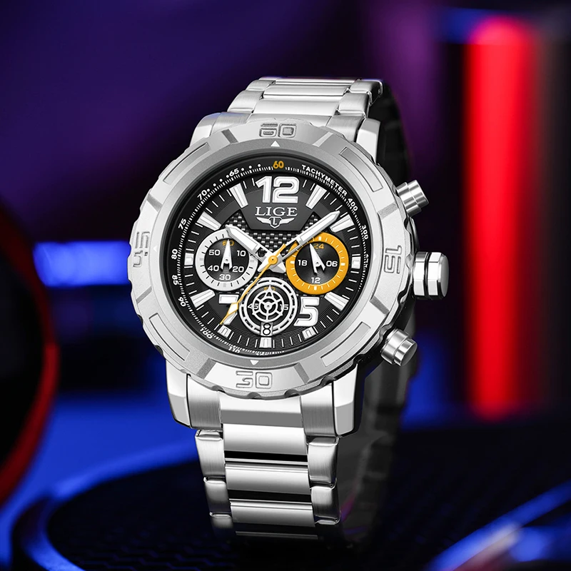 LIGE Design Stainless Band Top Luxury Quartz Men\'s Watches Fashion Business Big Dial Watch for Men Auto Calendar Male Wristwatch