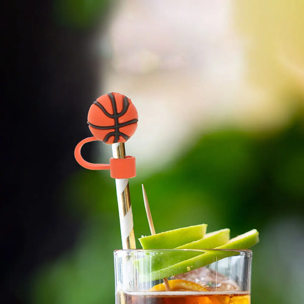 

8pcs Straw Covers Cute Silicone Dust Plugs for Cup Sports ThemedReusable Toppers Basketball Football Clean Protectors Straw Cap