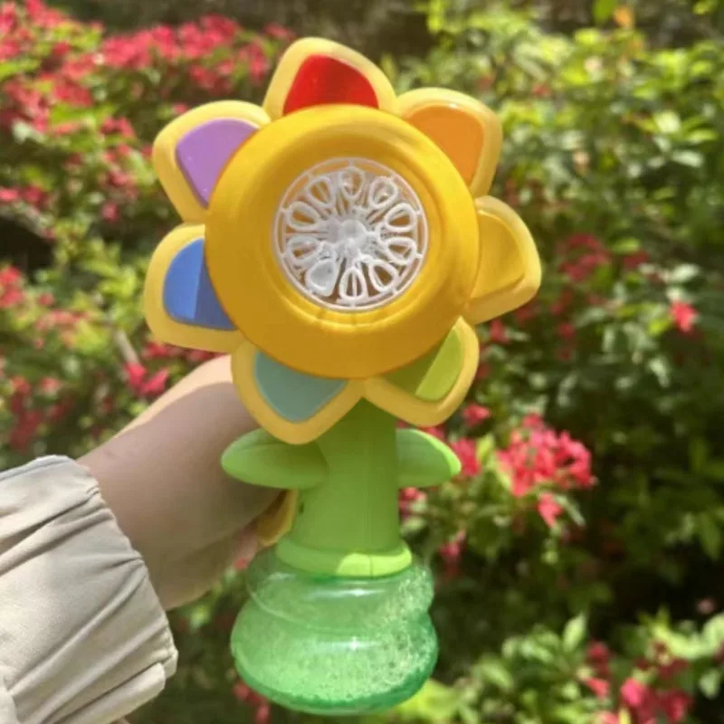 Máquina de burbujas con luz de girasol para niños, máquina de burbujas eléctrica automática con sonido, juegos al aire libre, juguetes, regalo de cumpleaños