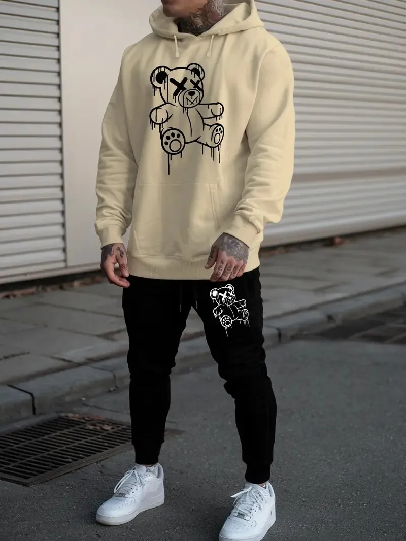 

Новый мужской комплект на весну и осень 2025 года с уличной модой, повседневным комфортом и мягким 3D-принтом с рисунком медведя.