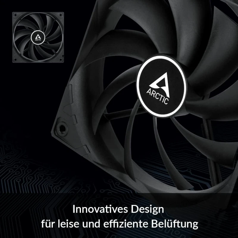 ARCTIC F12 Black 120mm Standard Case Fan, Low Noise, Quiet Motor, Computer, Fan Speed:1350 rpm