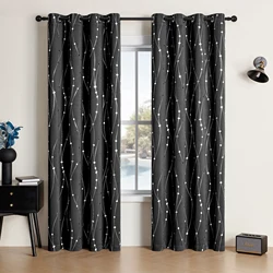 Pack Of 2 Sliver Print Blackout Curtains Blackout Window Curtains For Living Room, Window Treatment With Wave Lines Dots And Pla