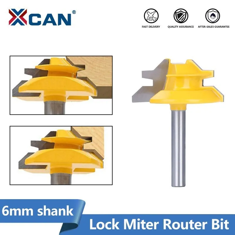 XCAN Small Lock Miter Router Bit 6mm Shank Anti-kickback 45 Degree Tenon Cutter for Woodworking Tools Milling Cutter