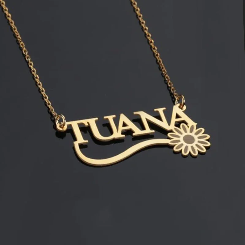 Sunflower Custom Name Necklace Pendant Stainless Steel Jewelry Personalized Clavicle Chain Pendant Mother's Day Valentine Gift