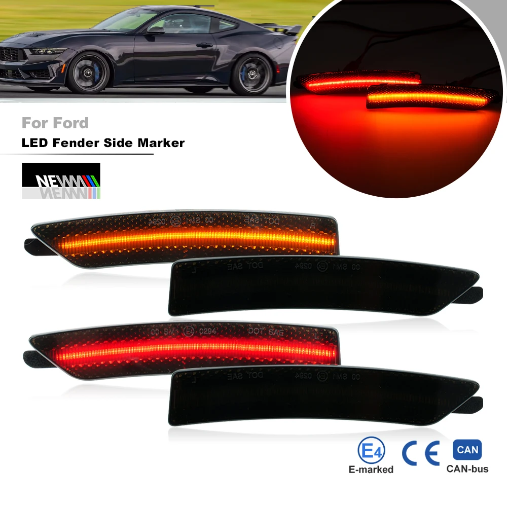 Smoked LED Amber/Red Side Marker Light For 2024 2025 2026+ Ford Mustang Gen7 S650 F&R Fender Side Bumper Lamps Accessories