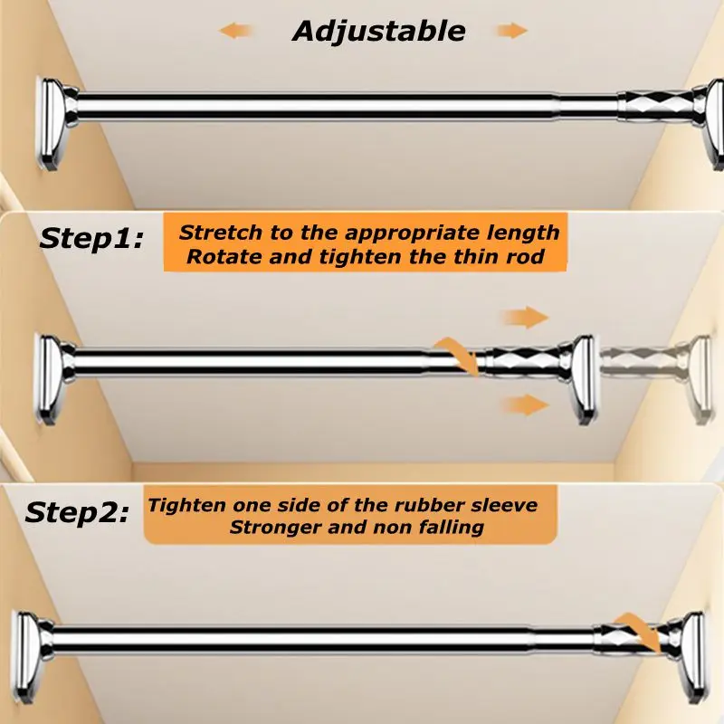 قضيب ستارة دش تلسكوبي، قضيب ستارة توتر بدون مثقاب، قابل للتمديد من 40 سم - 500 سم، قضيب توتر عمود الدش بقطر 33 مم