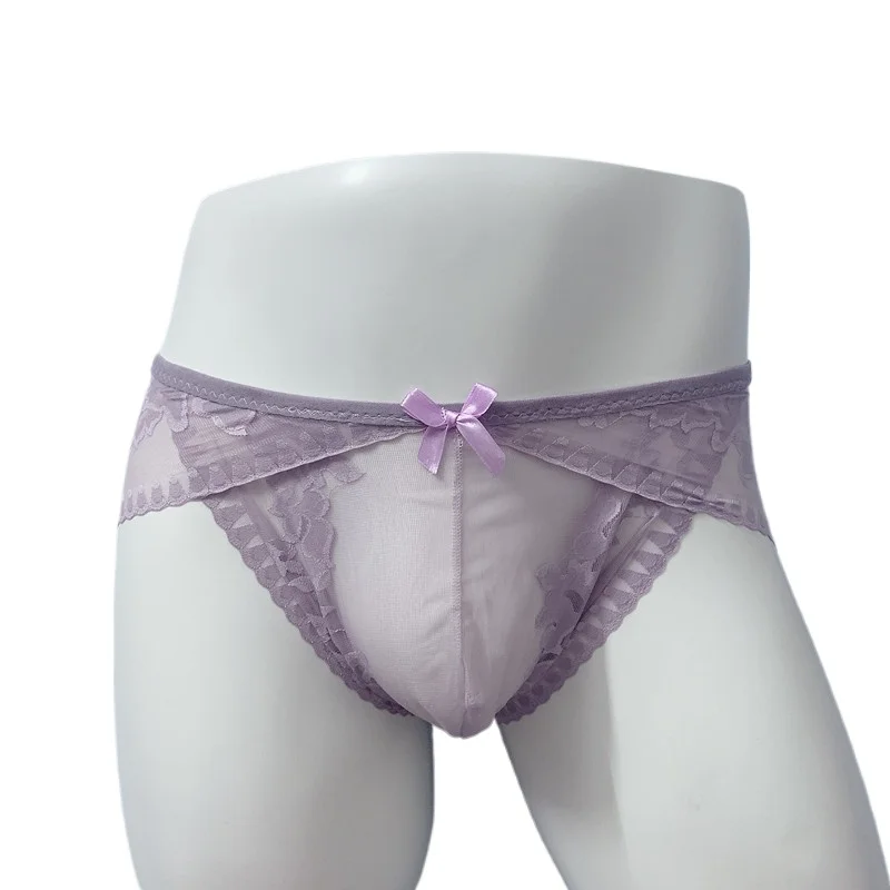 

Men's Sexy Lace Trim Sheer Mesh Briefs U Convex Pouch Plus Size Underwear
