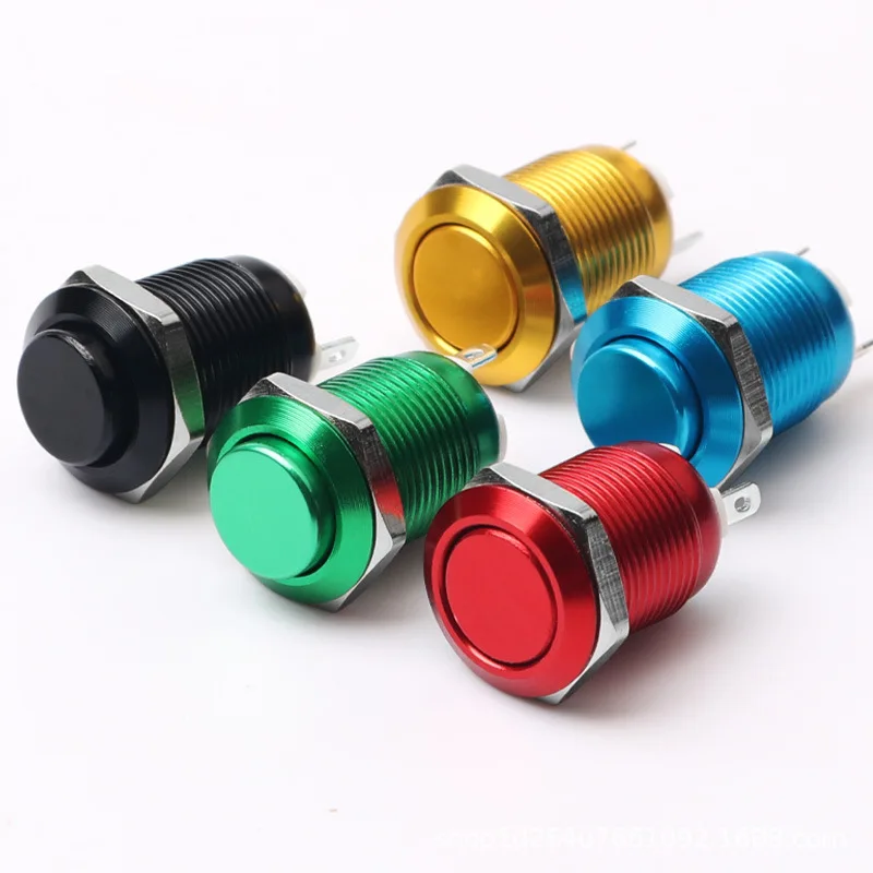 5PCS 12mm Mini Metal Push Button Switch HS12 Momentary Self Reset Switch Oxidation Red Yellow Blue Green Black 0.5A 2Pin