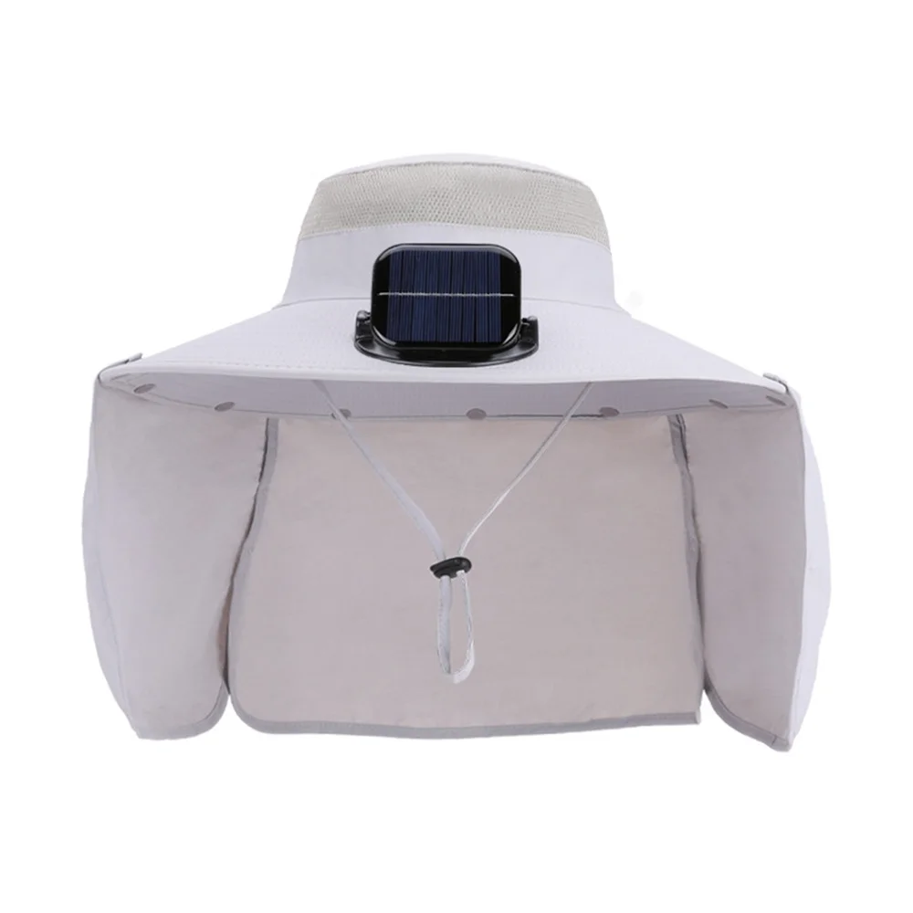 

Outdoor Wide Brim Sun Hat with Solar Fan Sun Bucket Hat UPF 50+ Bucket Detachable Neck Face Flap Fishing Beach with Fan Built in